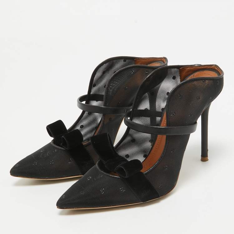 Pre Owned Malone Souliers Black Leather and Mesh Maureen Slides Size 35