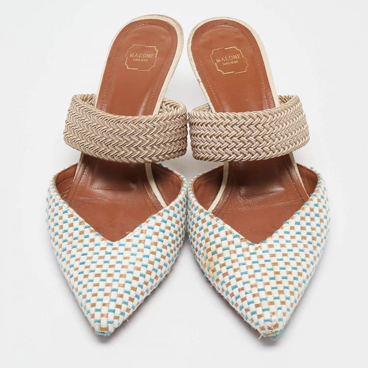 Pre Owned Malone Souliers Multicolor Raffia Maisie Mules Size 36