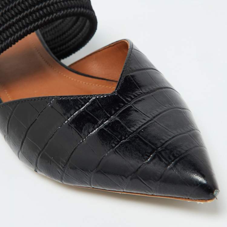 Pre Owned Malone Souliers Black Croc Embossed Leather Maisie Flat Sandals 38.5
