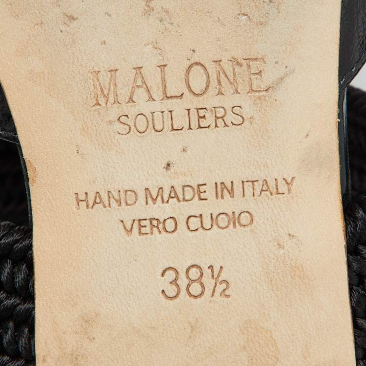 Pre Owned Malone Souliers Black Croc Embossed Leather Maisie Flat Sandals 38.5