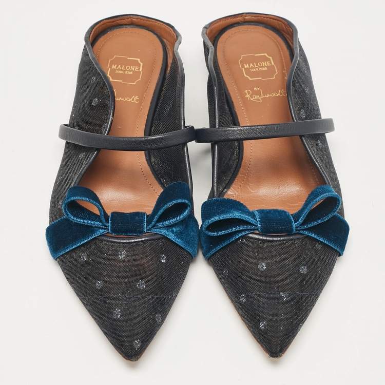 Pre Owned Malone Souliers Black/Blue Mesh and Velvet Maureen Flat Sandals Size 35
