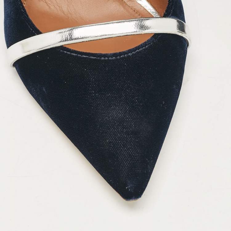 مملوكة مسبقًا Malone Souliers Navy Blue/Silver Velvet and Leather Maureen Mules Size 41