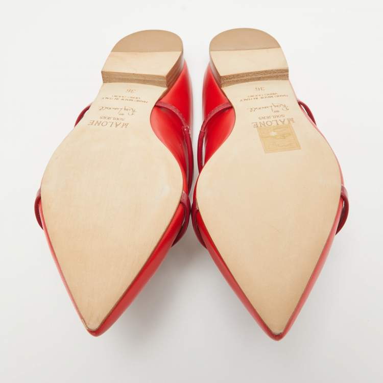Pre Owned Malone Souliers Red Leather and Patent Leather Maureen Mules Size 36