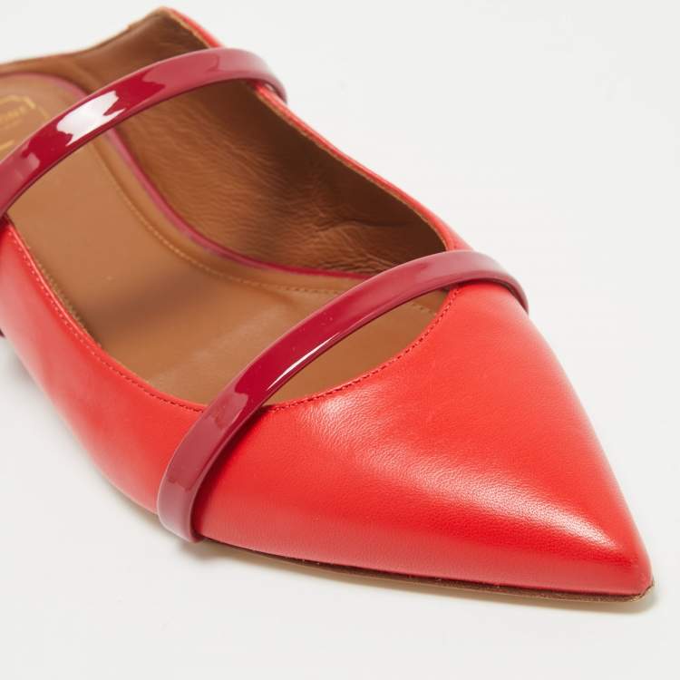 Pre Owned Malone Souliers Red Leather and Patent Leather Maureen Mules Size 36