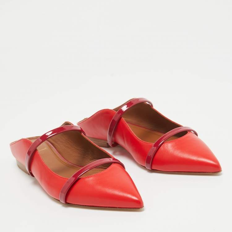 Pre Owned Malone Souliers Red Leather and Patent Leather Maureen Mules Size 36
