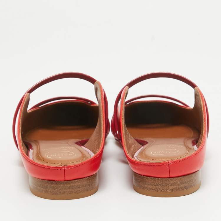 Pre Owned Malone Souliers Red Leather and Patent Leather Maureen Mules Size 36