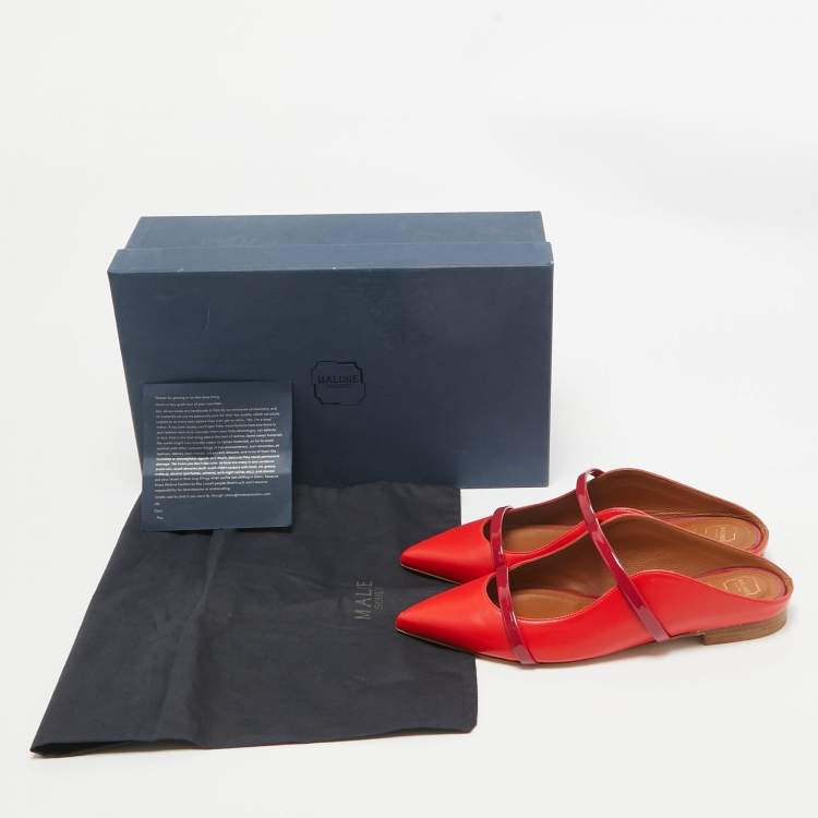 Pre Owned Malone Souliers Red Leather and Patent Leather Maureen Mules Size 36