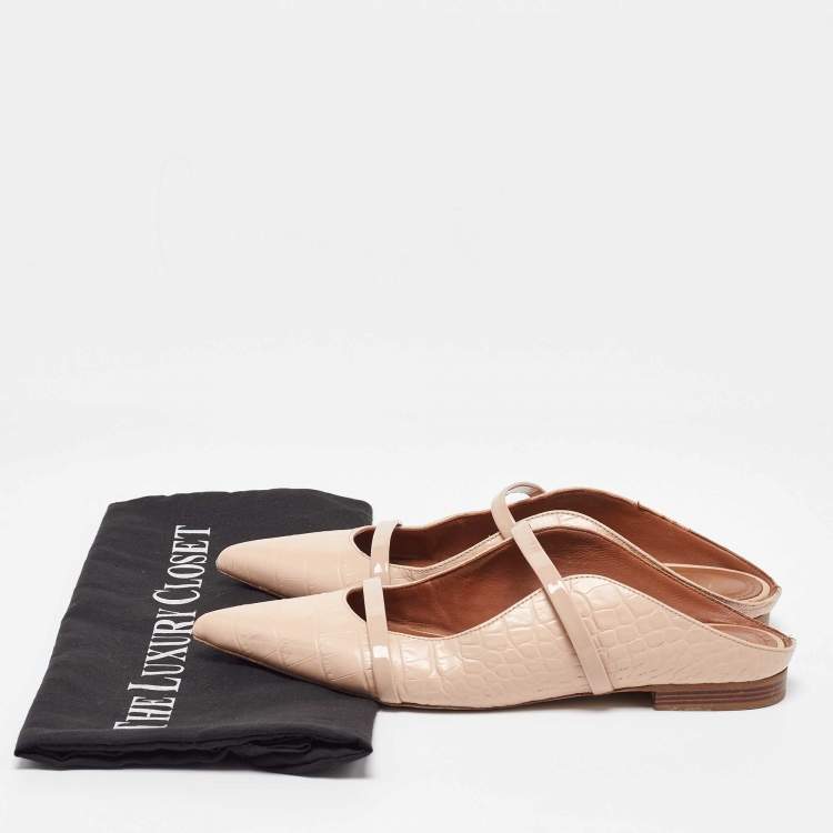 مملوكة مسبقًا Malone Souliers Pink Croc Embossed Leather and Patent Leather Maureen Mules Size 37