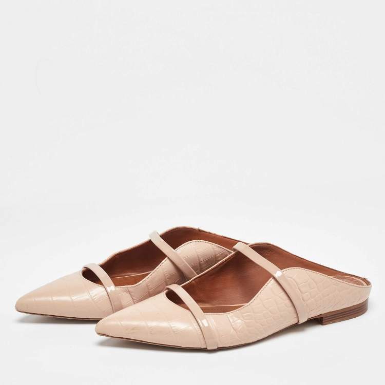 مملوكة مسبقًا Malone Souliers Pink Croc Embossed Leather and Patent Leather Maureen Mules Size 37