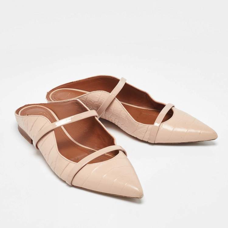مملوكة مسبقًا Malone Souliers Pink Croc Embossed Leather and Patent Leather Maureen Mules Size 37