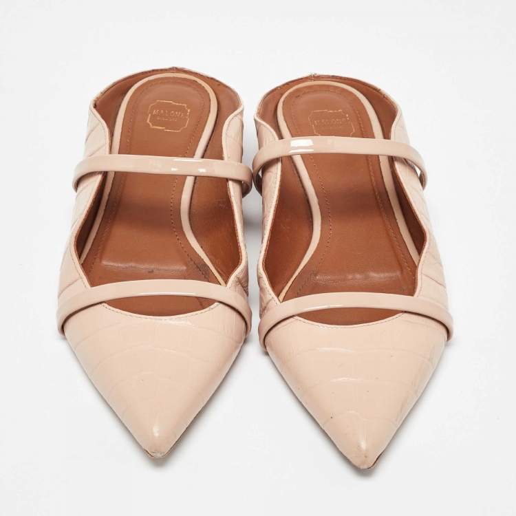 مملوكة مسبقًا Malone Souliers Pink Croc Embossed Leather and Patent Leather Maureen Mules Size 37