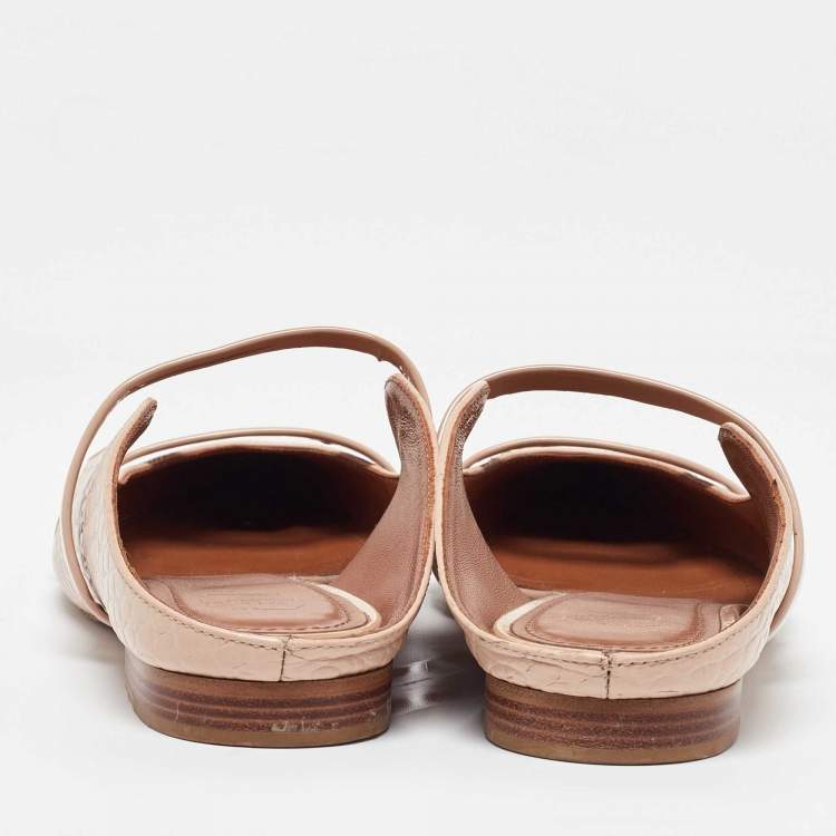 مملوكة مسبقًا Malone Souliers Pink Croc Embossed Leather and Patent Leather Maureen Mules Size 37
