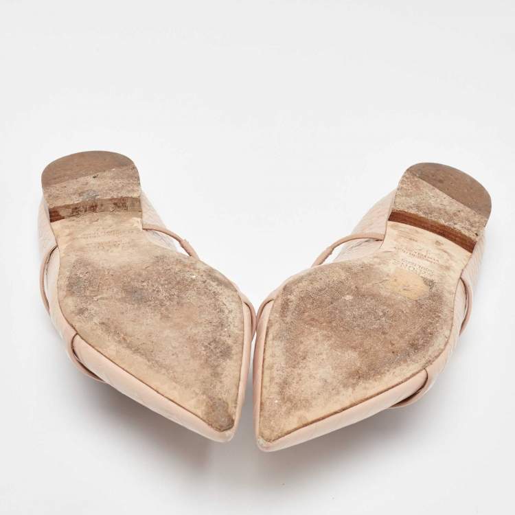 مملوكة مسبقًا Malone Souliers Pink Croc Embossed Leather and Patent Leather Maureen Mules Size 37