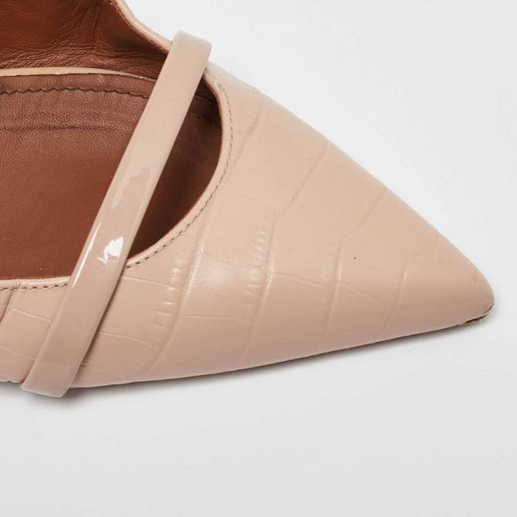 مملوكة مسبقًا Malone Souliers Pink Croc Embossed Leather and Patent Leather Maureen Mules Size 37