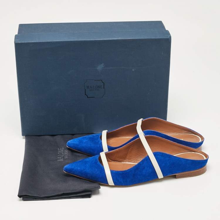 Pre Owned Malone Souliers Blue Leather and Suede Maureen Flats Size 36