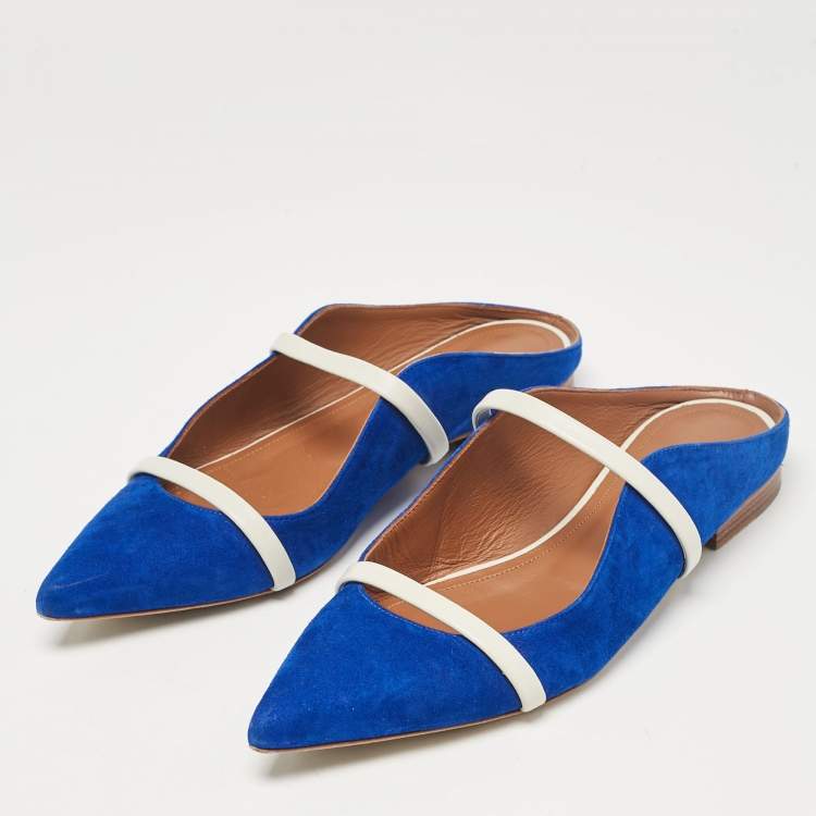 Pre Owned Malone Souliers Blue Leather and Suede Maureen Flats Size 36