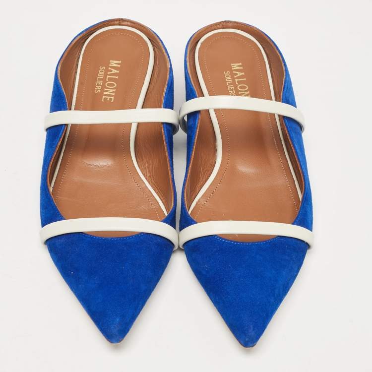 Pre Owned Malone Souliers Blue Leather and Suede Maureen Flats Size 36