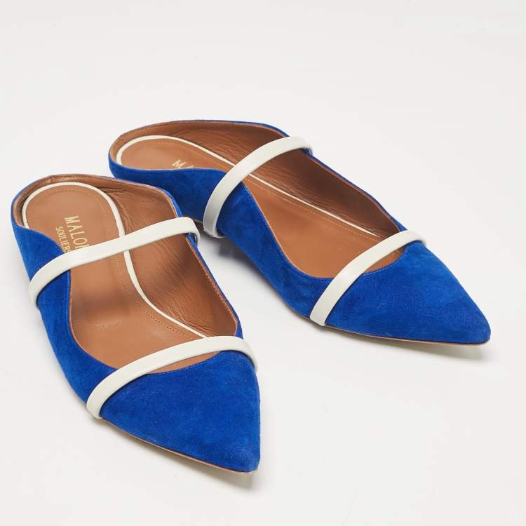 Pre Owned Malone Souliers Blue Leather and Suede Maureen Flats Size 36