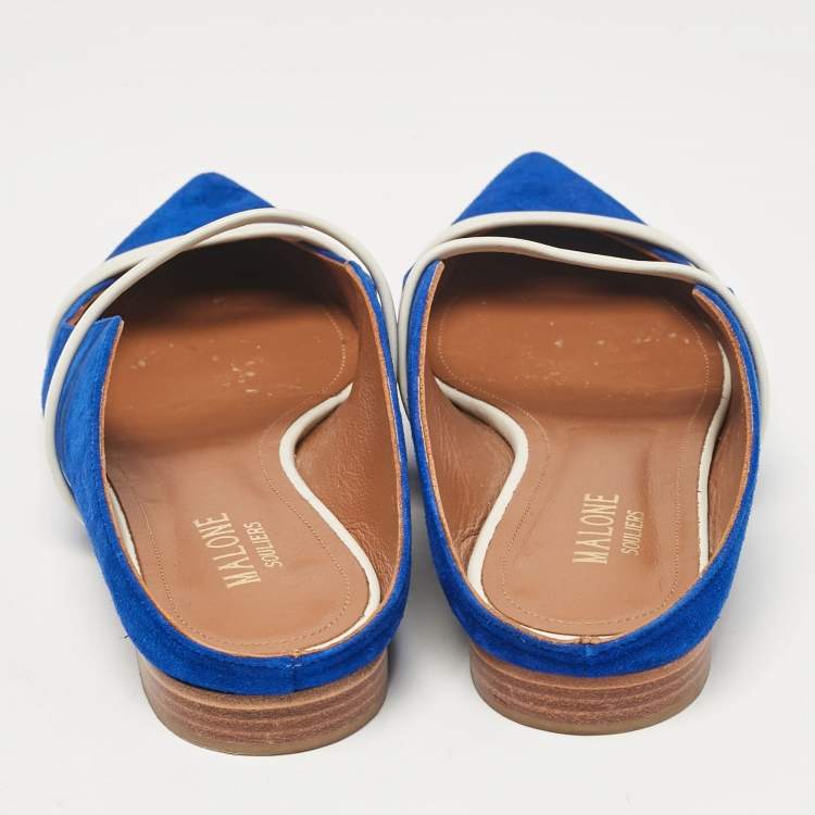 Pre Owned Malone Souliers Blue Leather and Suede Maureen Flats Size 36