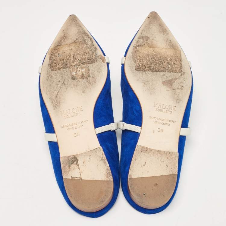 Pre Owned Malone Souliers Blue Leather and Suede Maureen Flats Size 36