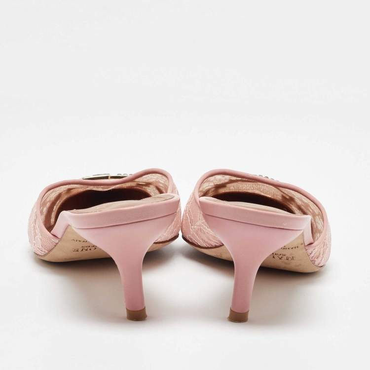 مملوكة مسبقًا Malone Souliers Pink Lace and Leather Mules Size 37.5