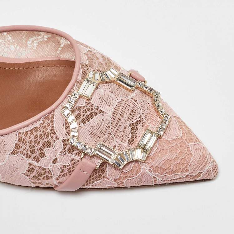 مملوكة مسبقًا Malone Souliers Pink Lace and Leather Mules Size 37.5