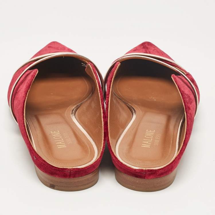 Pre Owned Malone Souliers Burgundy/Rose Gold Velvet Maureen Flat Mules Size 40