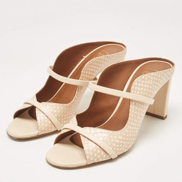 مملوكة مسبقًا Malone Souliers Beige Textured Leather Norah Mules Size 38