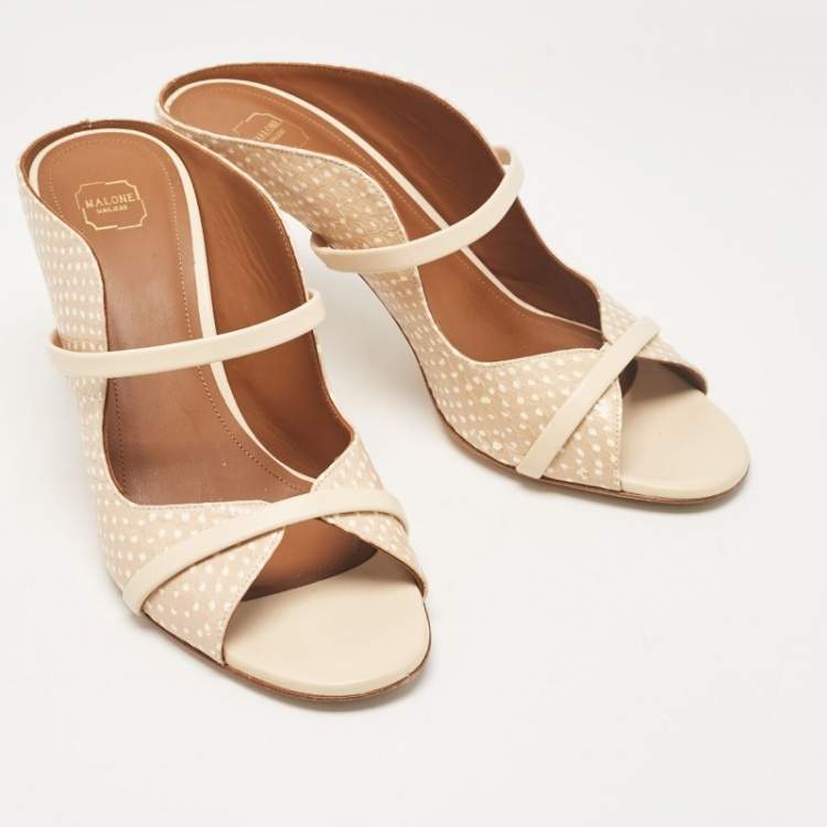 مملوكة مسبقًا Malone Souliers Beige Textured Leather Norah Mules Size 38