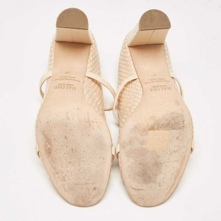 مملوكة مسبقًا Malone Souliers Beige Textured Leather Norah Mules Size 38
