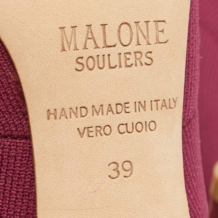 Pre Owned Malone Souliers Burgundy Knit Fabric Ankle Length Boots Size 39