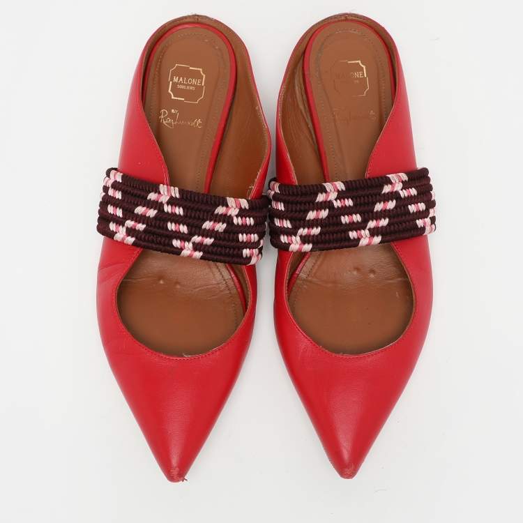 Pre Owned Malone Souliers Red Leather Maisie Mules Size 38.5