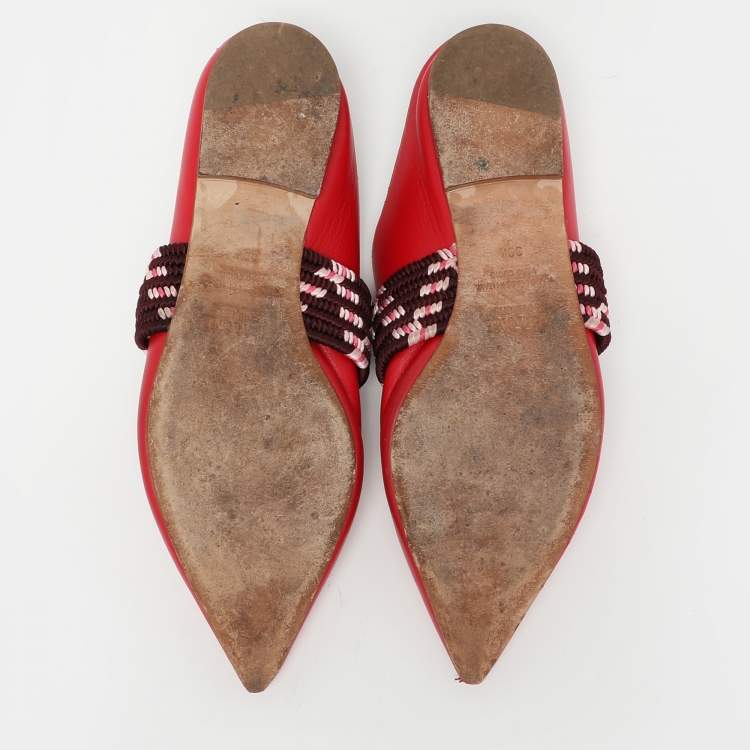 Pre Owned Malone Souliers Red Leather Maisie Mules Size 38.5