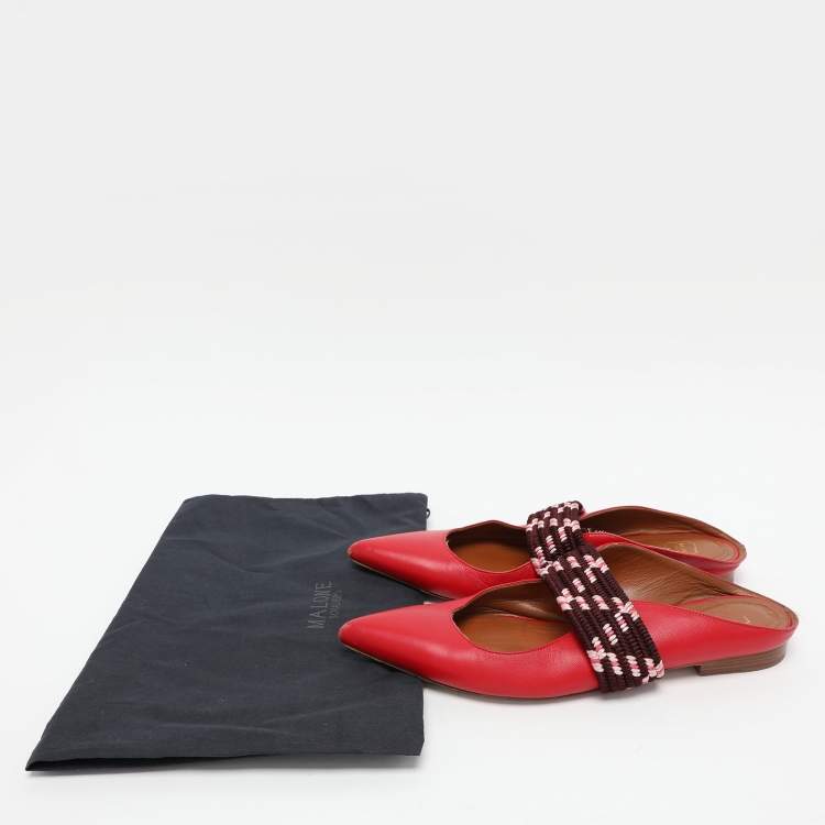 Pre Owned Malone Souliers Red Leather Maisie Mules Size 38.5