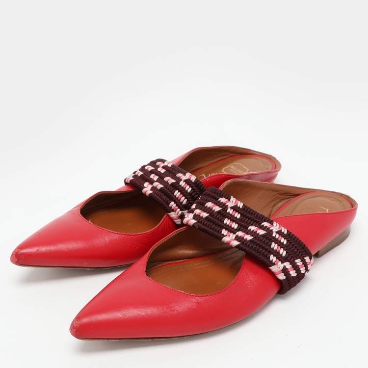 Pre Owned Malone Souliers Red Leather Maisie Mules Size 38.5