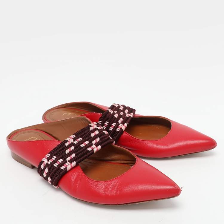 Pre Owned Malone Souliers Red Leather Maisie Mules Size 38.5