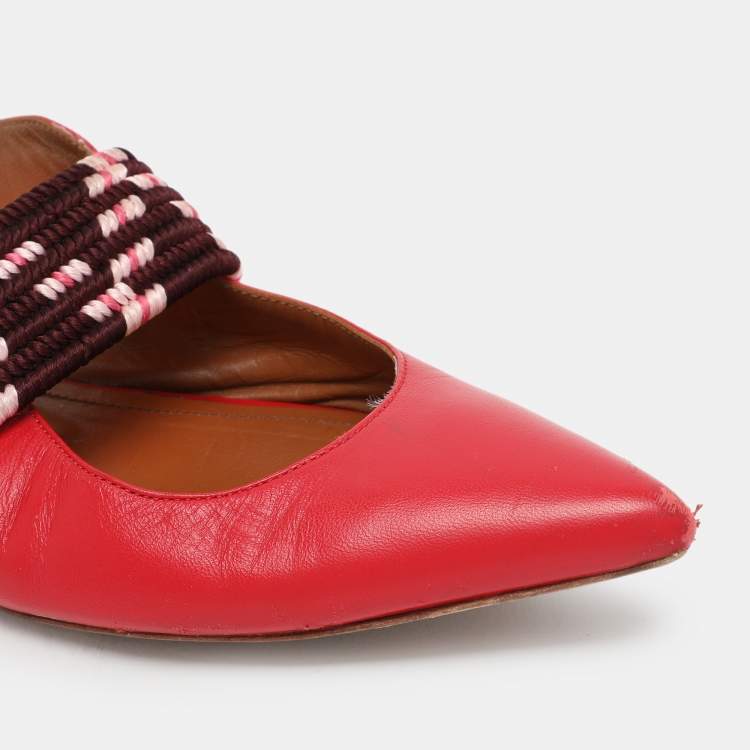 Pre Owned Malone Souliers Red Leather Maisie Mules Size 38.5