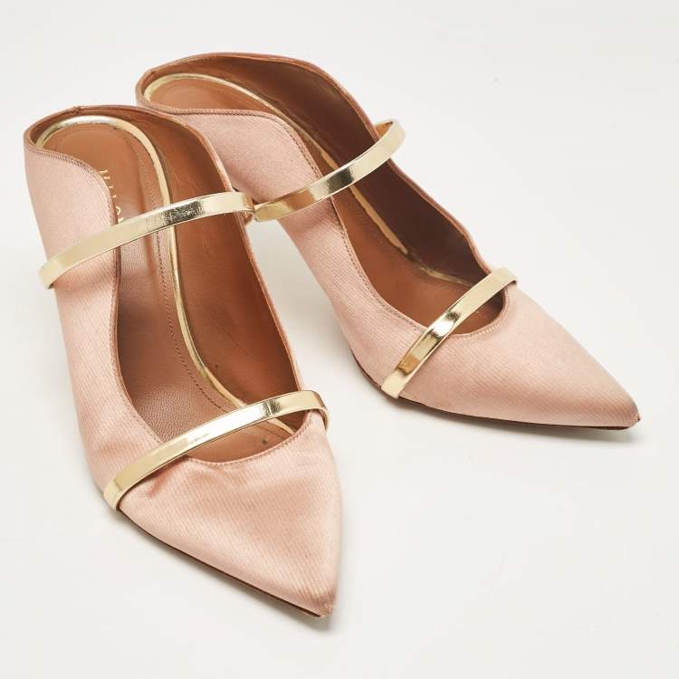 Pre Owned Malone Souliers Beige Leather Satin Maureen Mules Size 39