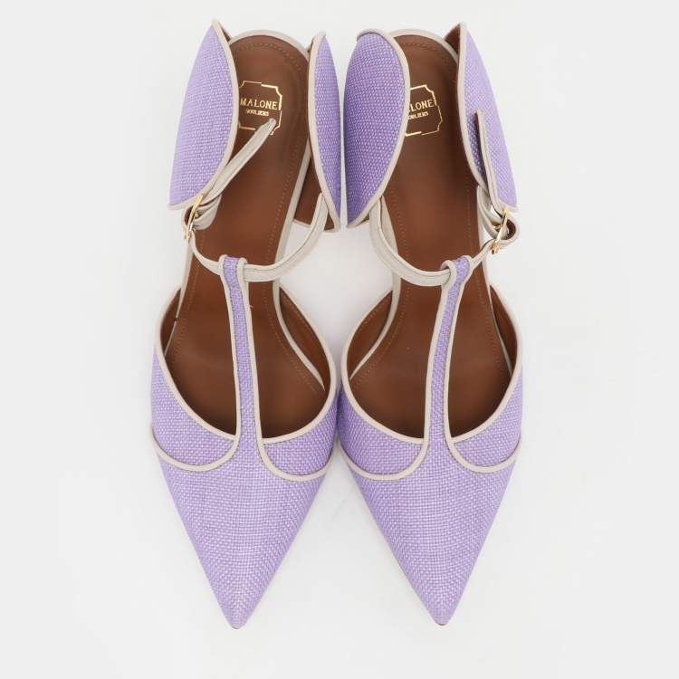 Pre Owned Malone Souliers Purple/Cream Canvas and Leather Imogen Mules Size 40.5