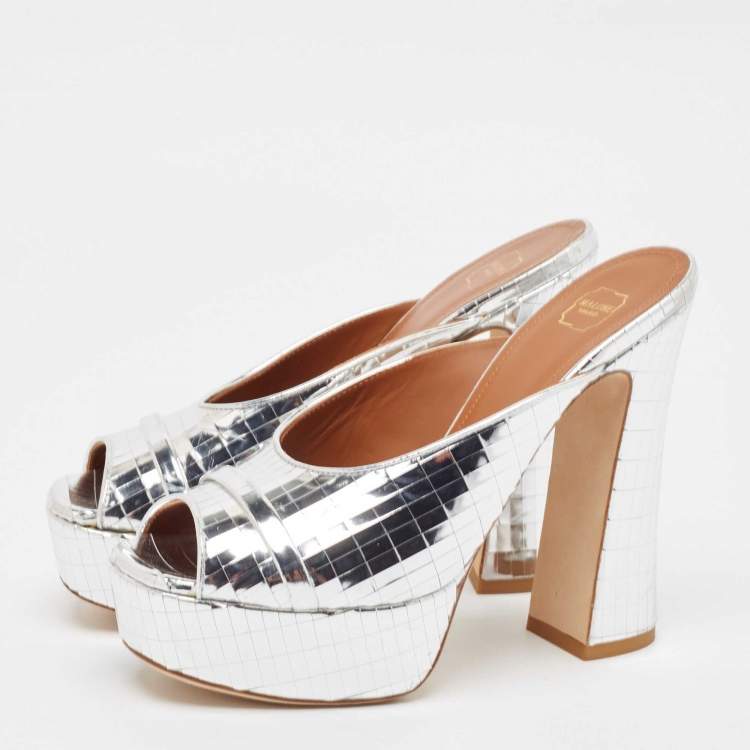Pre Owned Malone Souliers Silver Leather Yasmine Slide Sandals Size 36
