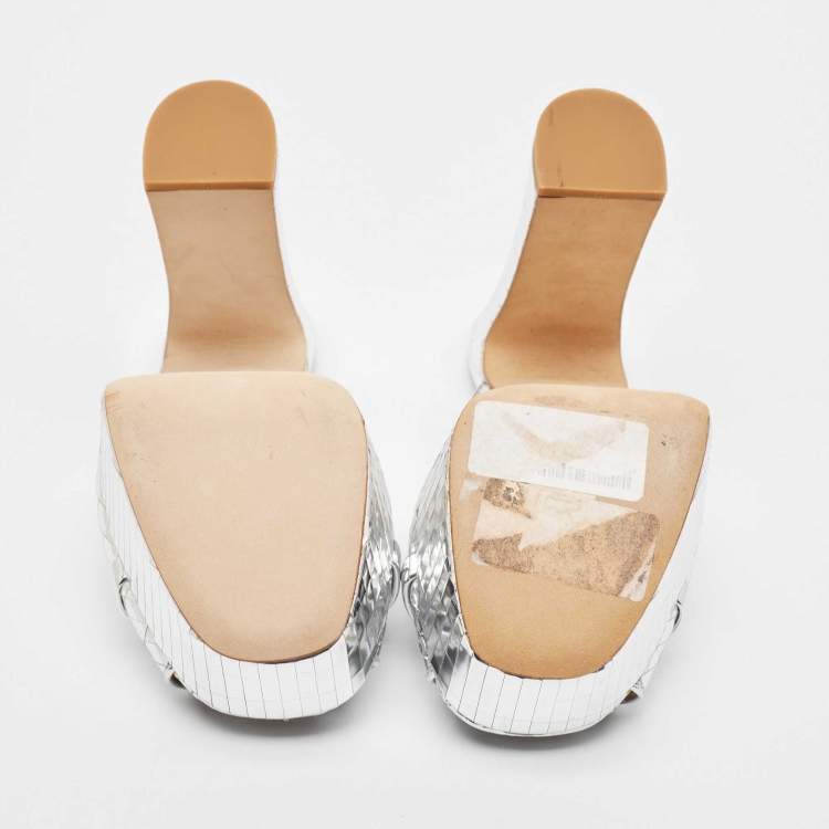 Pre Owned Malone Souliers Silver Leather Yasmine Slide Sandals Size 36