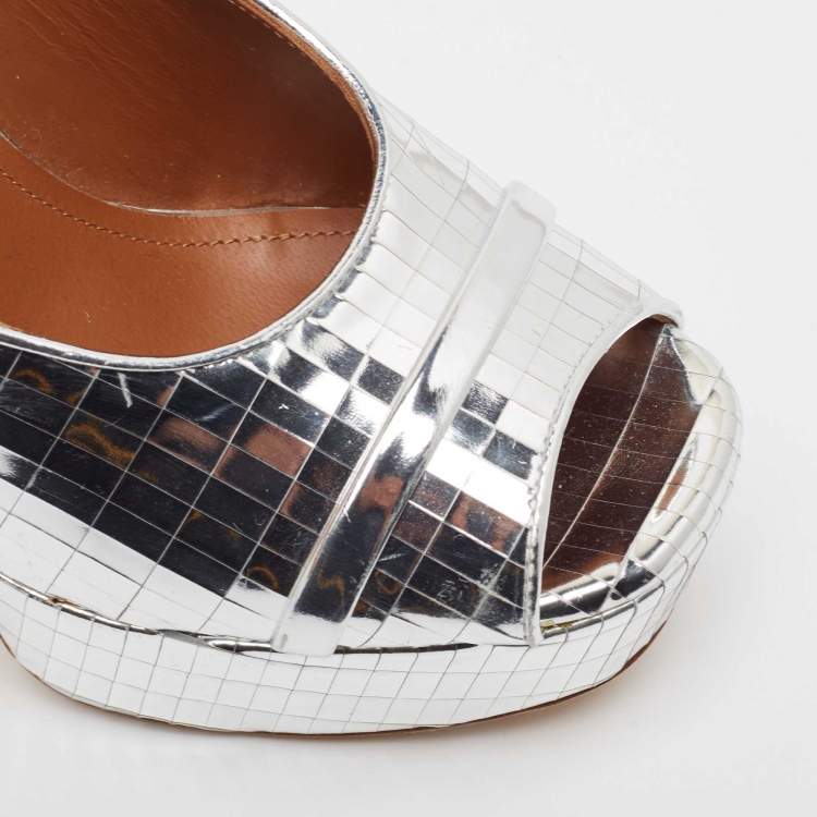 Pre Owned Malone Souliers Silver Leather Yasmine Slide Sandals Size 36