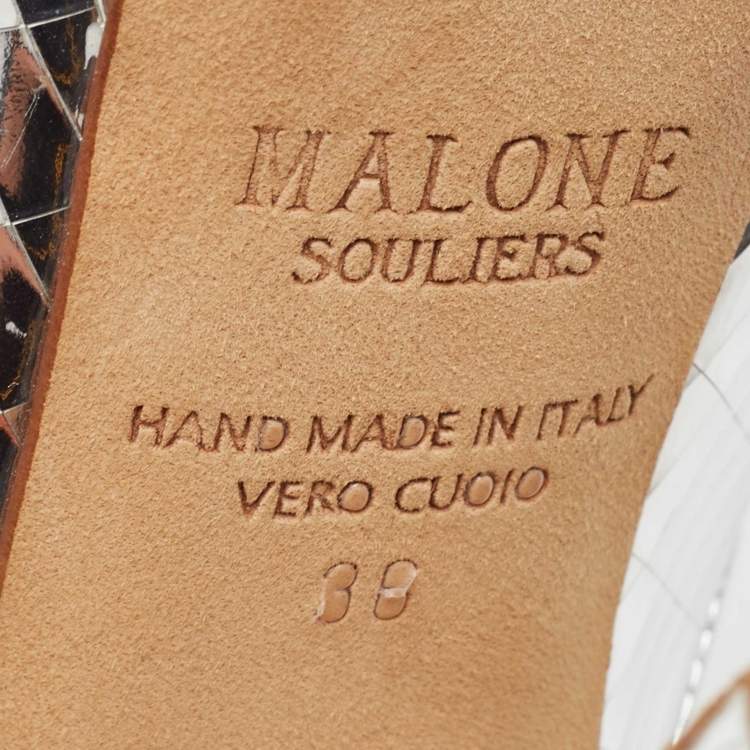 Pre Owned Malone Souliers Silver Leather Yasmine Slide Sandals Size 36