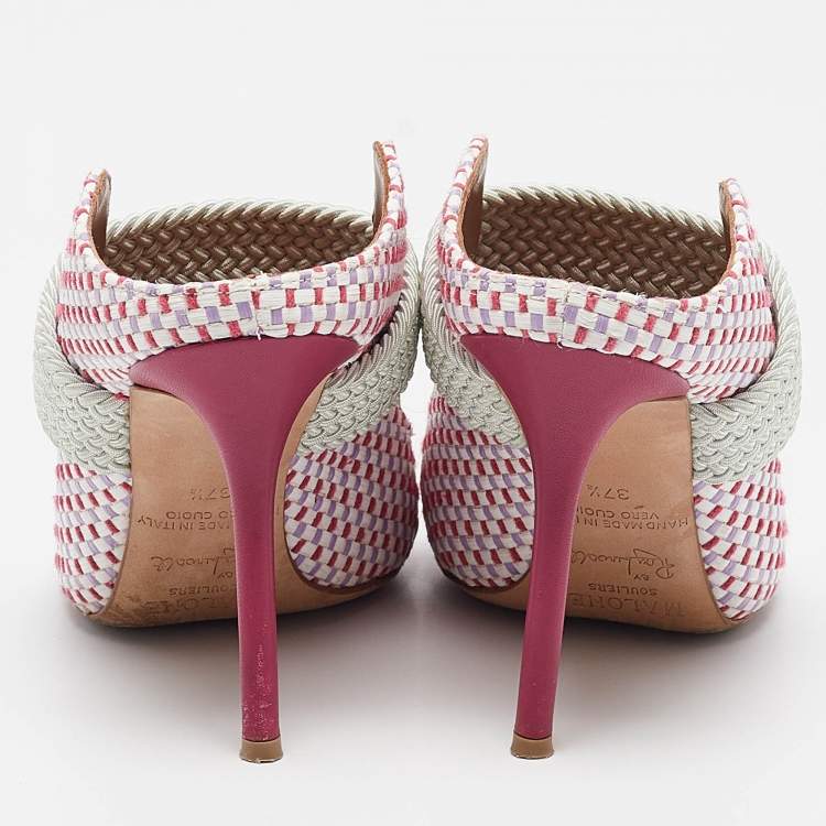 مملوكة مسبقًا Malone Souliers Multicolor Woven Raffia Pumps Size 37.5