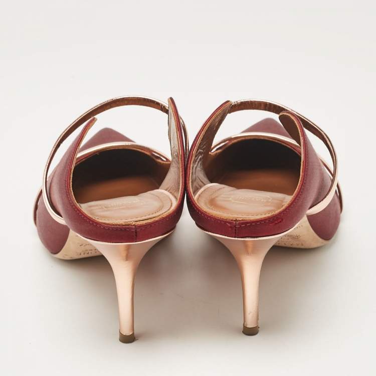 مملوكة مسبقًا Malone Souliers Burgundy/Gold Satin and Leather Maureen Mules Size 40.5