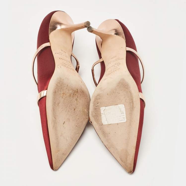 مملوكة مسبقًا Malone Souliers Burgundy/Gold Satin and Leather Maureen Mules Size 40.5