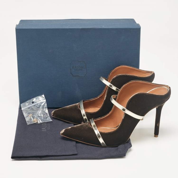 مملوكة مسبقًا Malone Souliers Brown/Gold Velvet and Leather Maureen Mules Size 39