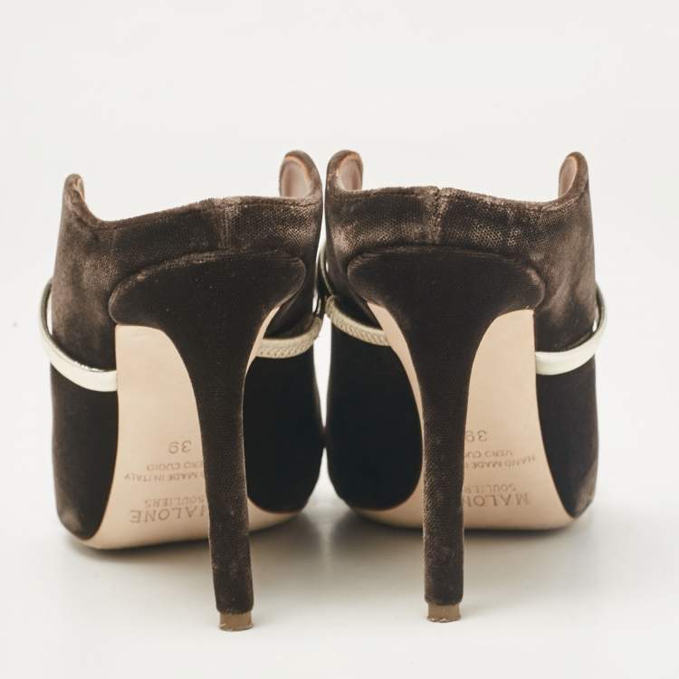 مملوكة مسبقًا Malone Souliers Brown/Gold Velvet and Leather Maureen Mules Size 39