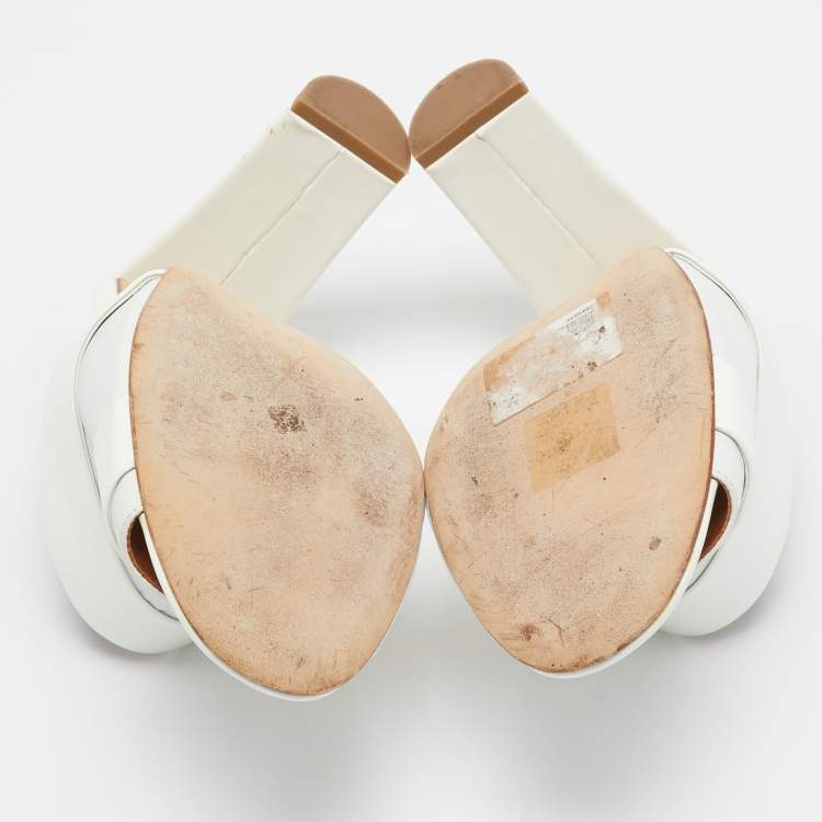 Pre Owned Malone Souliers White Leather and Patent Slide Sandals Size 39