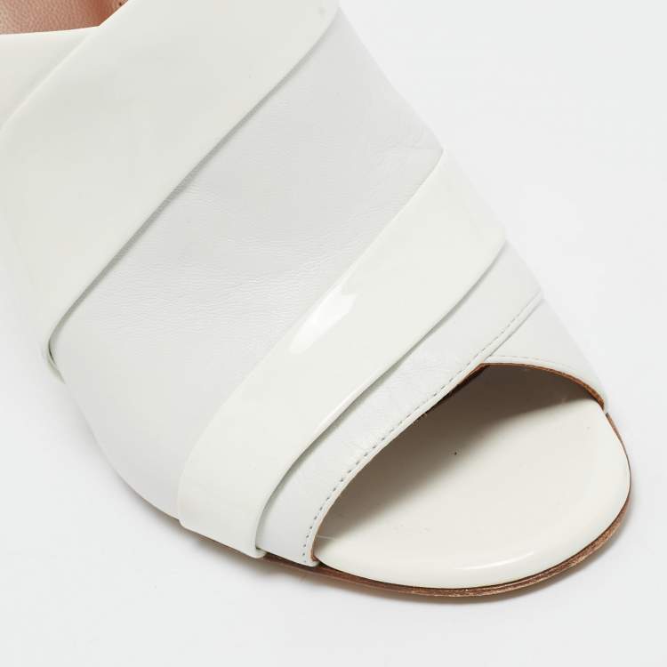 Pre Owned Malone Souliers White Leather and Patent Slide Sandals Size 39